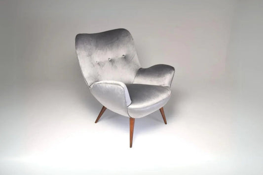 1940s Midcentury Franco Buzzi Grey Velvet Armchair