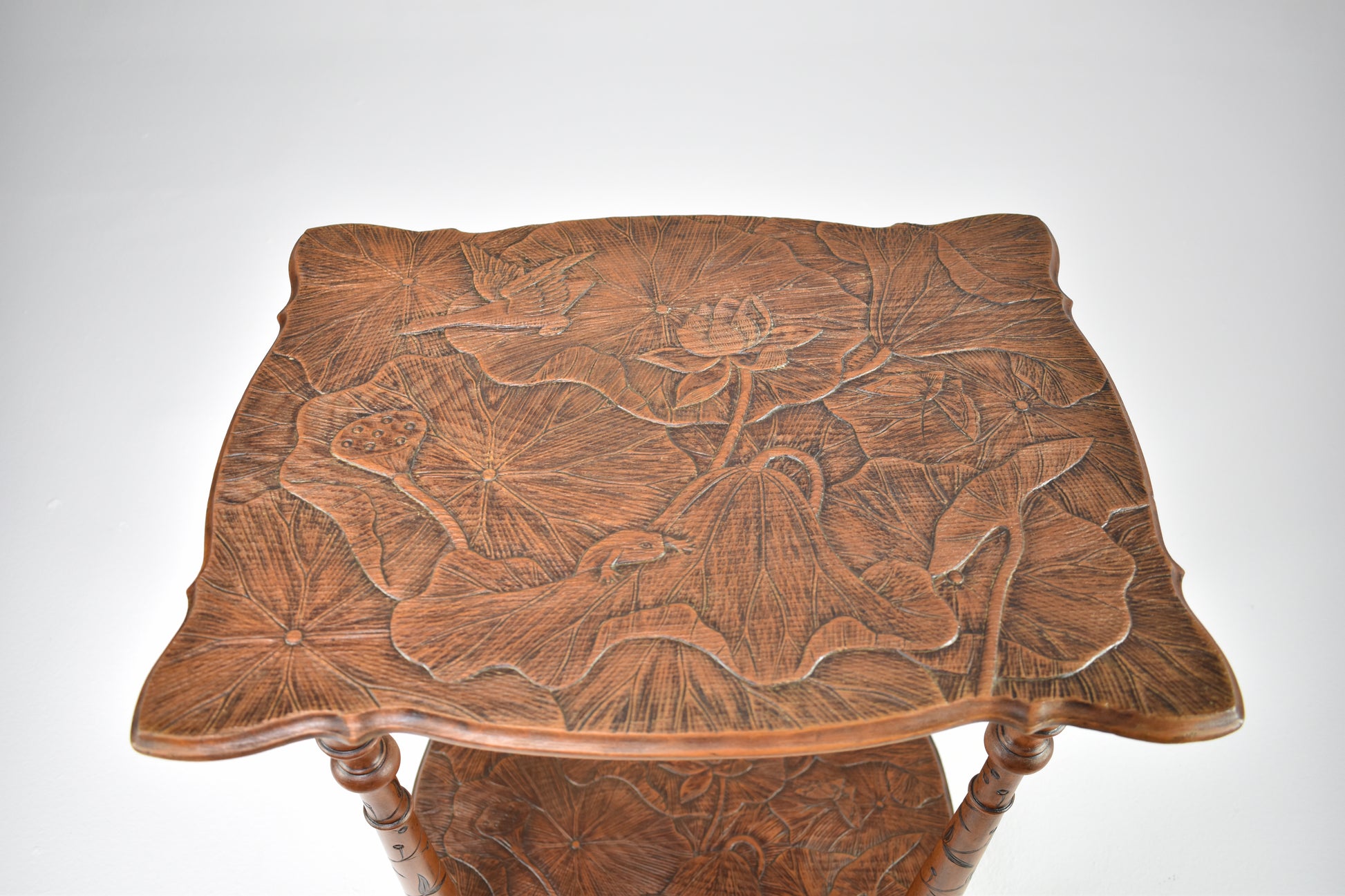 Antique Japanese Sculpted Wooden Tea Table