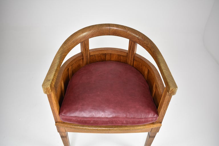 Art Nouveau French Sculpted Oak Office Desk and Chair