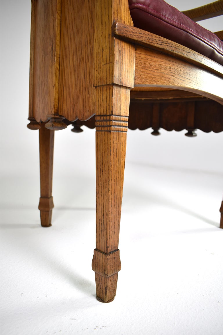 Art Nouveau French Sculpted Oak Office Desk and Chair