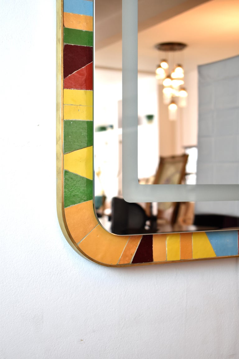 Handcrafted Led Light Mosaic and Brass Bathroom Mirror by Jonathan Amar Studio