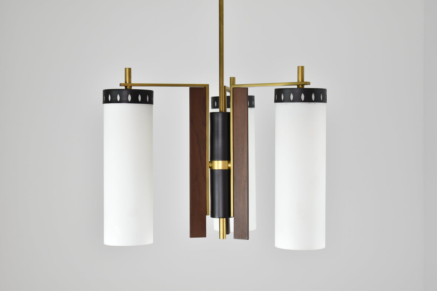 1960's 3 Light Glass and Wood Pendant Attributed to Stilnovo