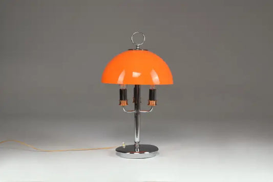 1970's Italian Orange Mushroom Shade Table Lamp