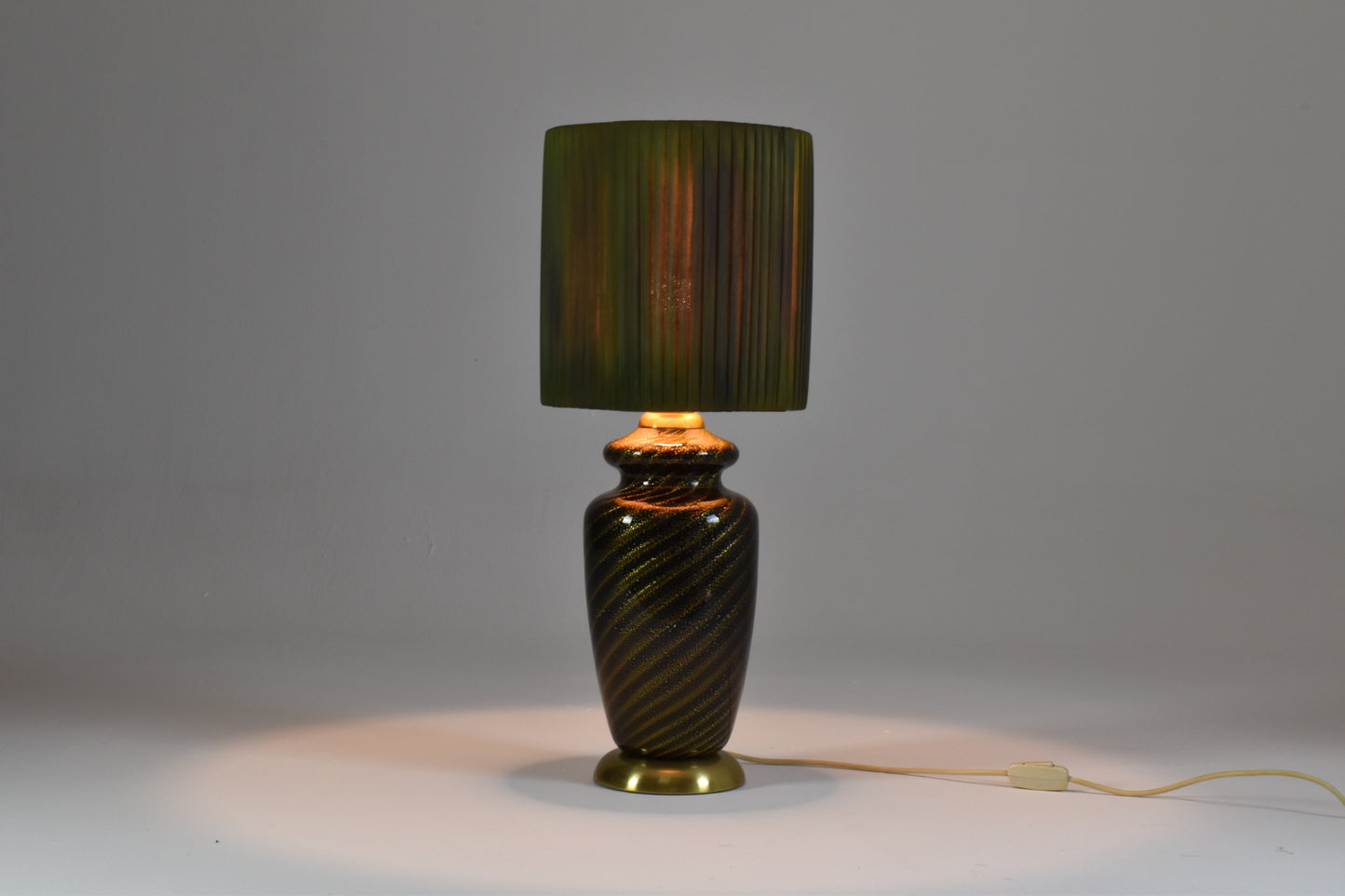 1970's Italian Green Mid-Century Murano Table Lamp by Tommaso Barbi