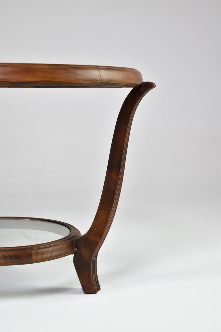 Table basse italienne en bois et verre attribuée à Paolo Buffa, années 1940-50