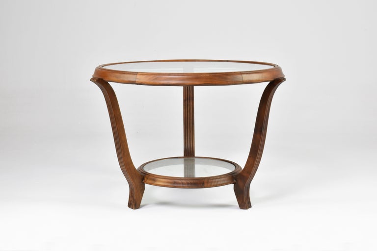 Table basse italienne en bois et verre attribuée à Paolo Buffa, années 1940-50