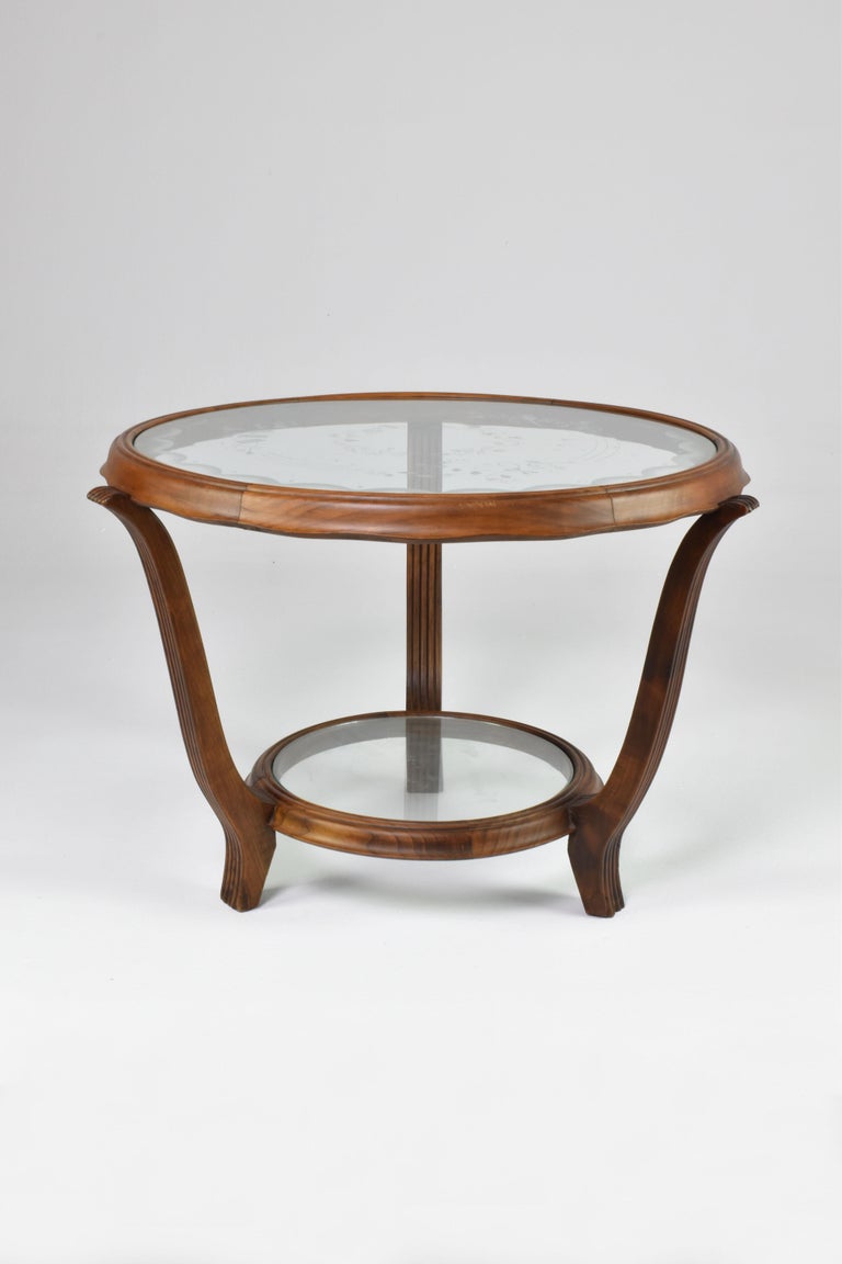 Table basse italienne en bois et verre attribuée à Paolo Buffa, années 1940-50