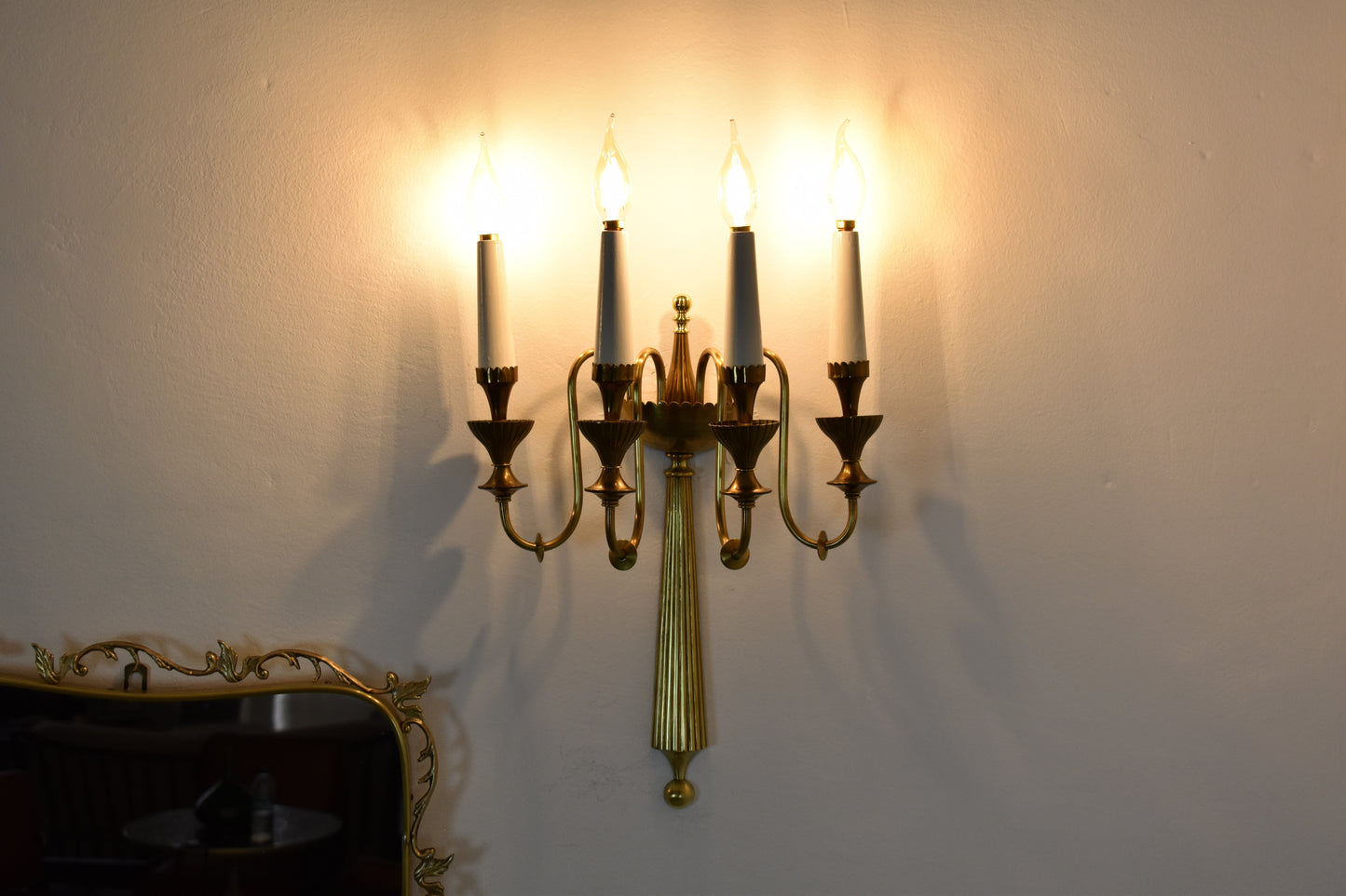 Pair of Four-Light Italian Brass Candelabra Sconces, 1940s