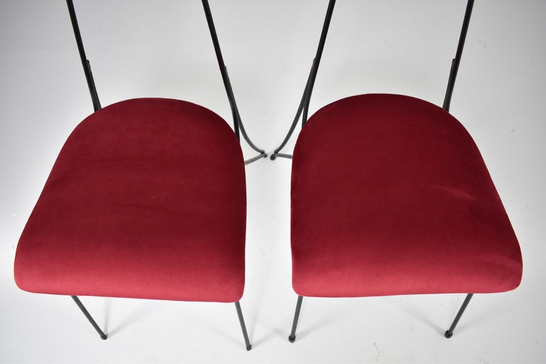 Pair of French Midcentury Metal and Velvet Chairs, 1950s