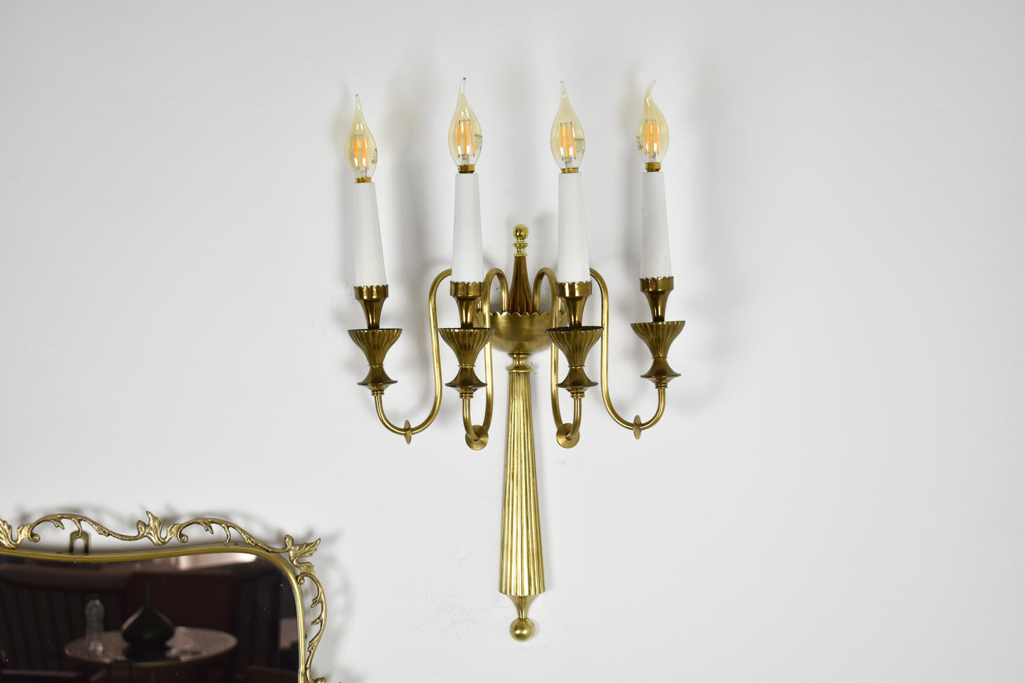 Pair of Four-Light Italian Brass Candelabra Sconces, 1940s