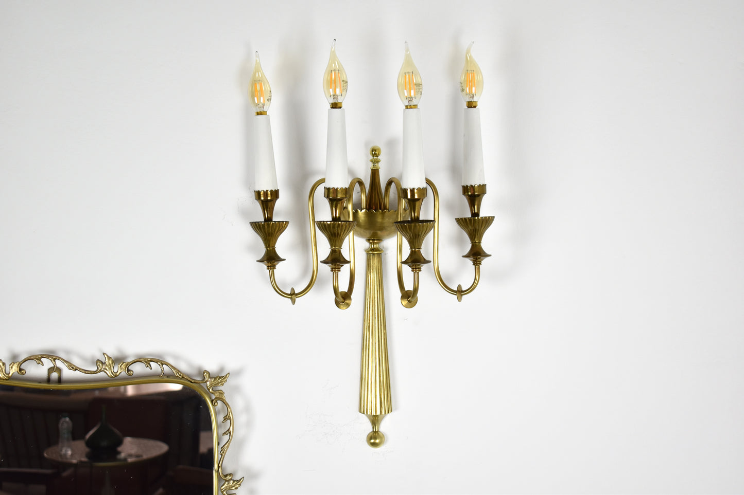 Pair of Four-Light Italian Brass Candelabra Sconces, 1940s