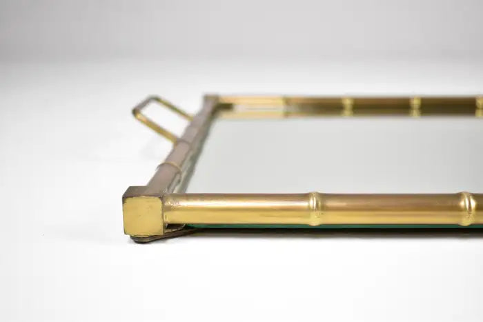 French Neoclassical Brass and Mirrored Glass Tray, 1970s