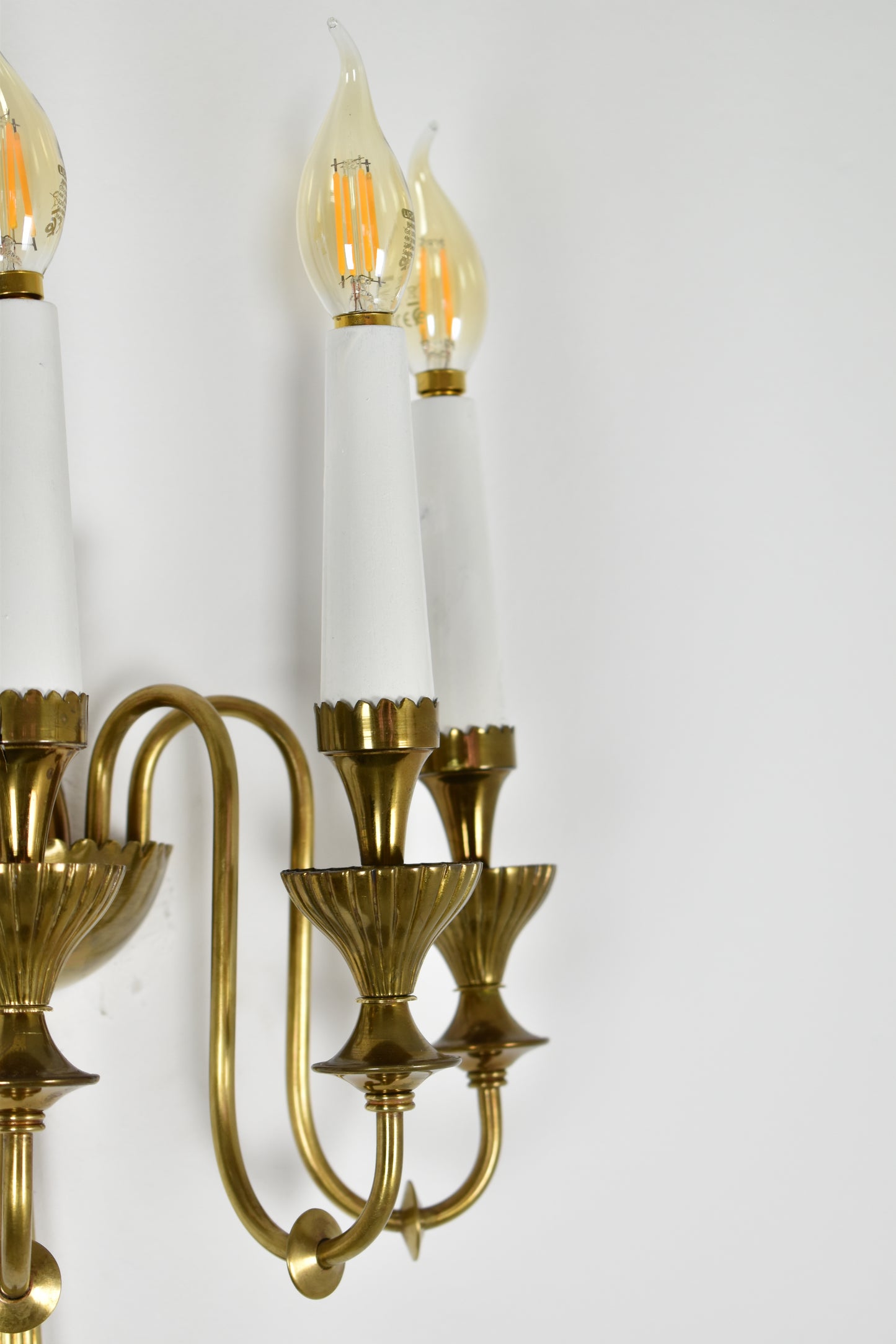 Pair of Four-Light Italian Brass Candelabra Sconces, 1940s