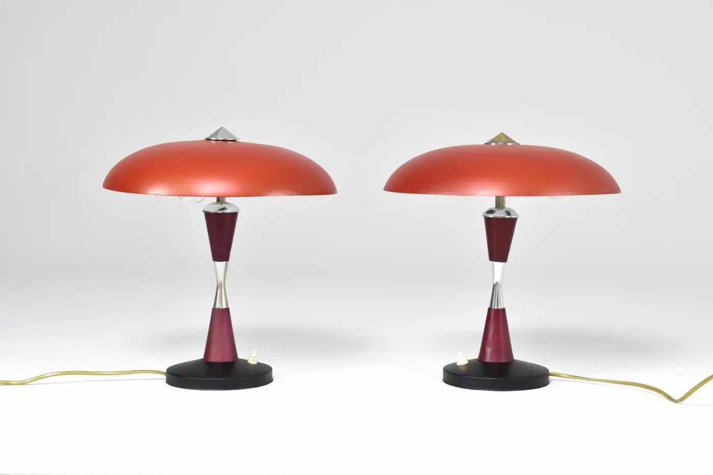 Italian Red Aluminum Table Lamps, Set of Two, 1960s