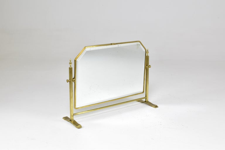 Miroir de table en laiton français avec cadre réglable, vers les années 1930