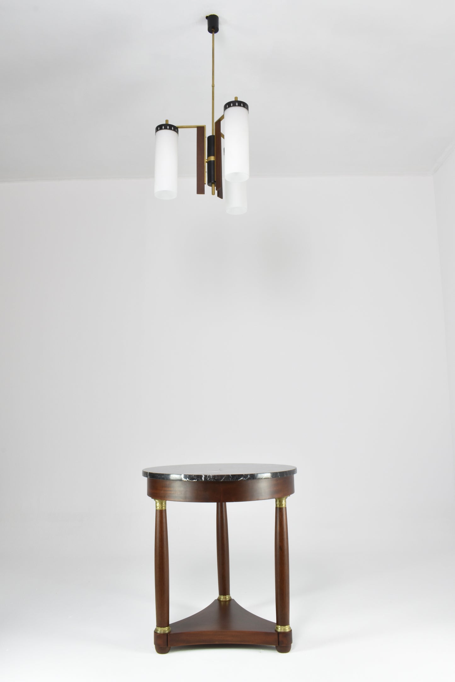 1960's 3 Light Glass and Wood Pendant Attributed to Stilnovo