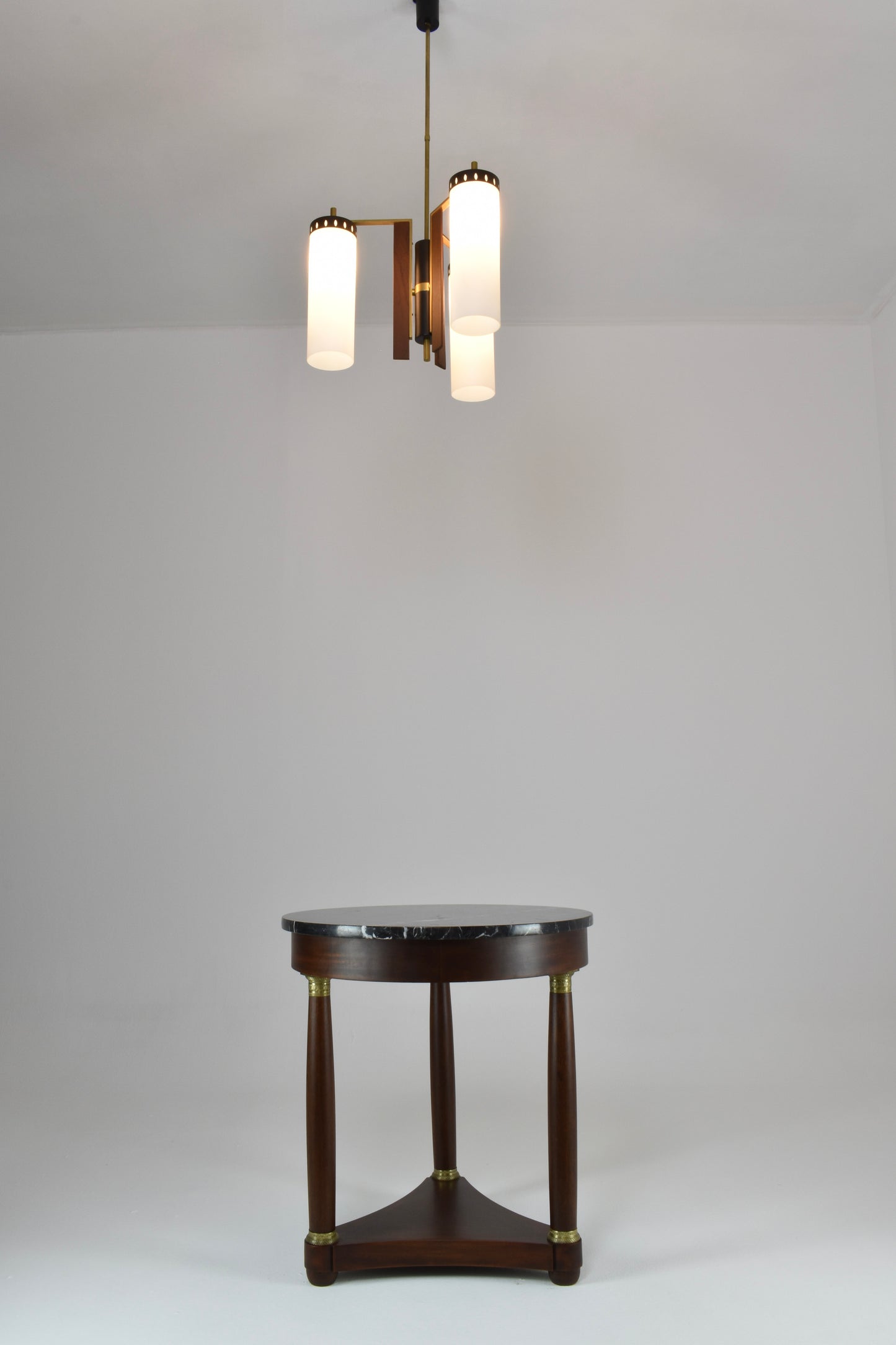 1960's 3 Light Glass and Wood Pendant Attributed to Stilnovo