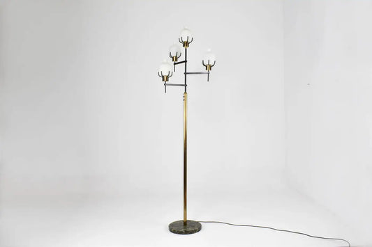 1950s Vintage Italian Brass & Marble Floor Lamp in the Style of Angelo Lelii