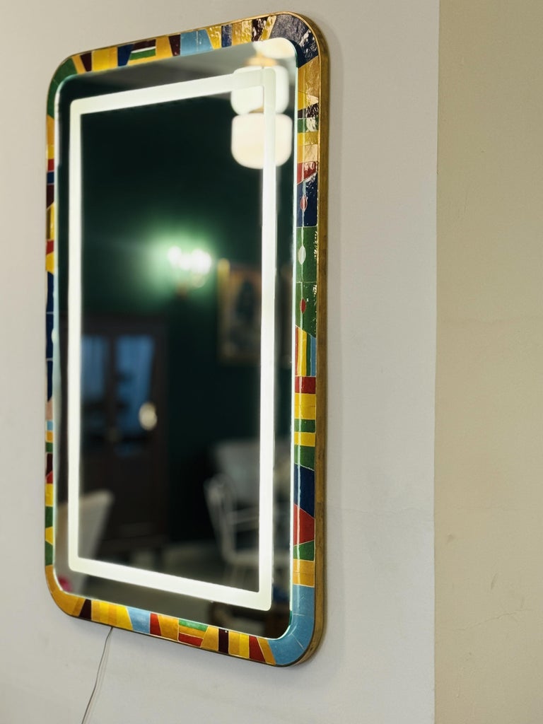 Handcrafted Led Light Mosaic and Brass Bathroom Mirror by Jonathan Amar Studio