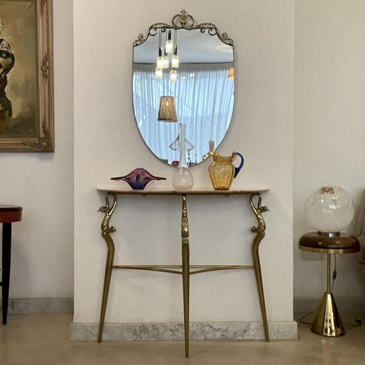 1950's Italian Brass Marble Console with Mirror