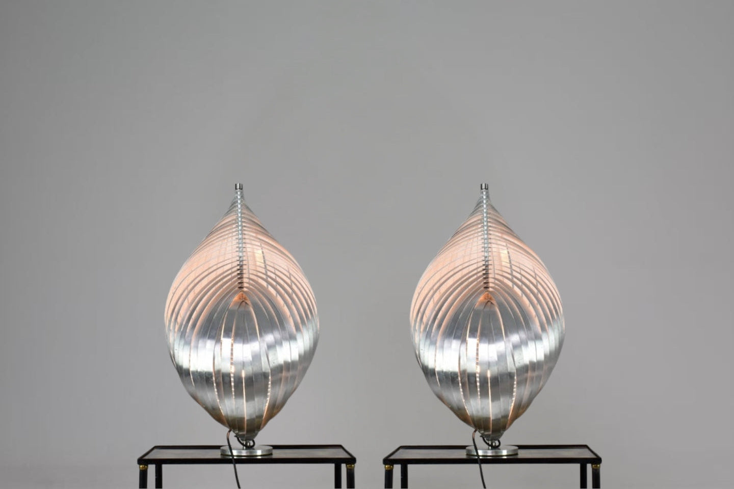 Pair of French Aluminium Table Lamps by Henri Mathieu, 1960-70s