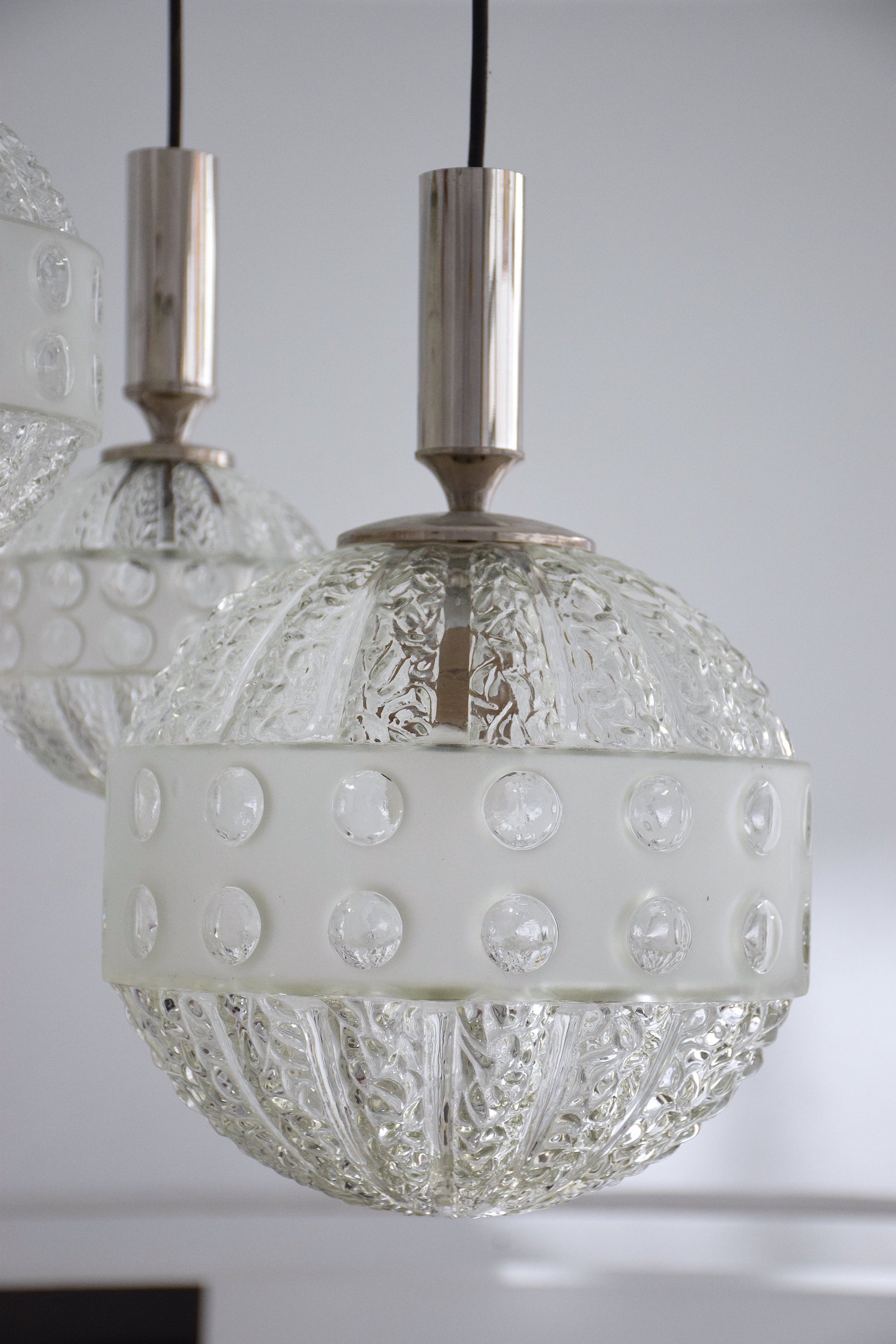 20th Century French Globe Three-Light Glass Pendant, 1970s - Spirit Gallery 