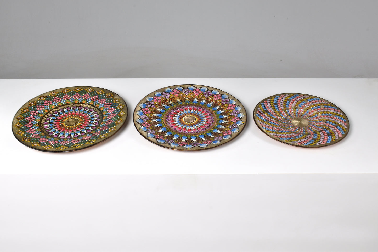 1980's Enameled Cloisonne Brass Decorative Dish Bowls - Spirit Gallery 