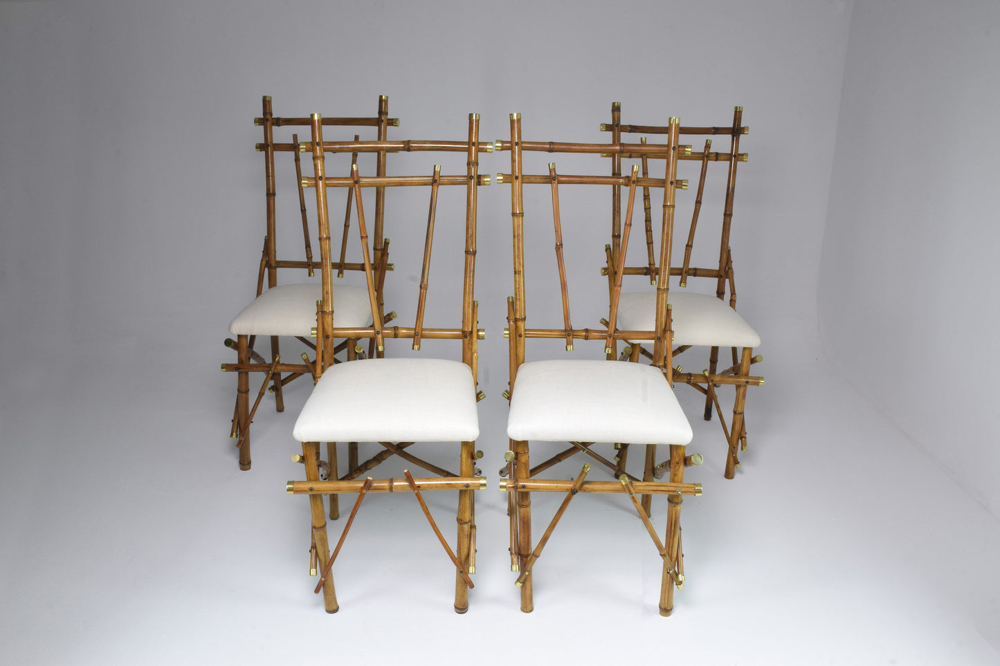 1960's Bamboo Brass Dining Chairs, Set of Four - Spirit Gallery 