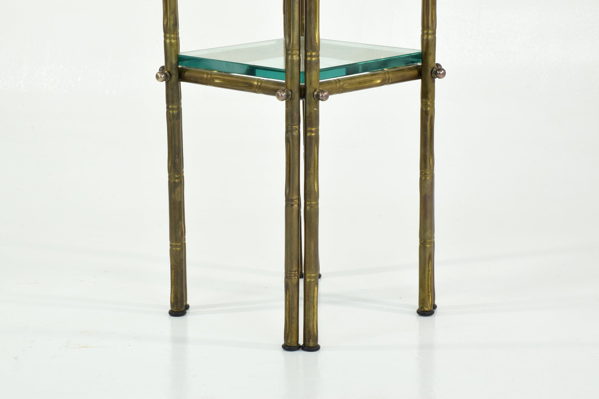 French Polished Brass and Glass Pedestal or Side Table, 1970's - Spirit Gallery 