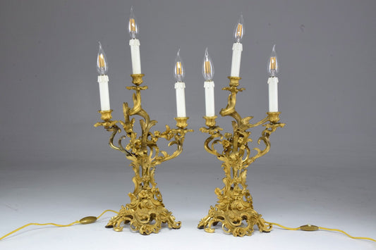 Antique Pair of French Ormolu Electrified Candelabras - Spirit Gallery 