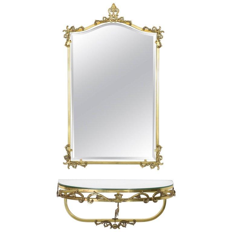 Neoclassical Floating Brass Console and Mirror, France - Spirit Gallery 