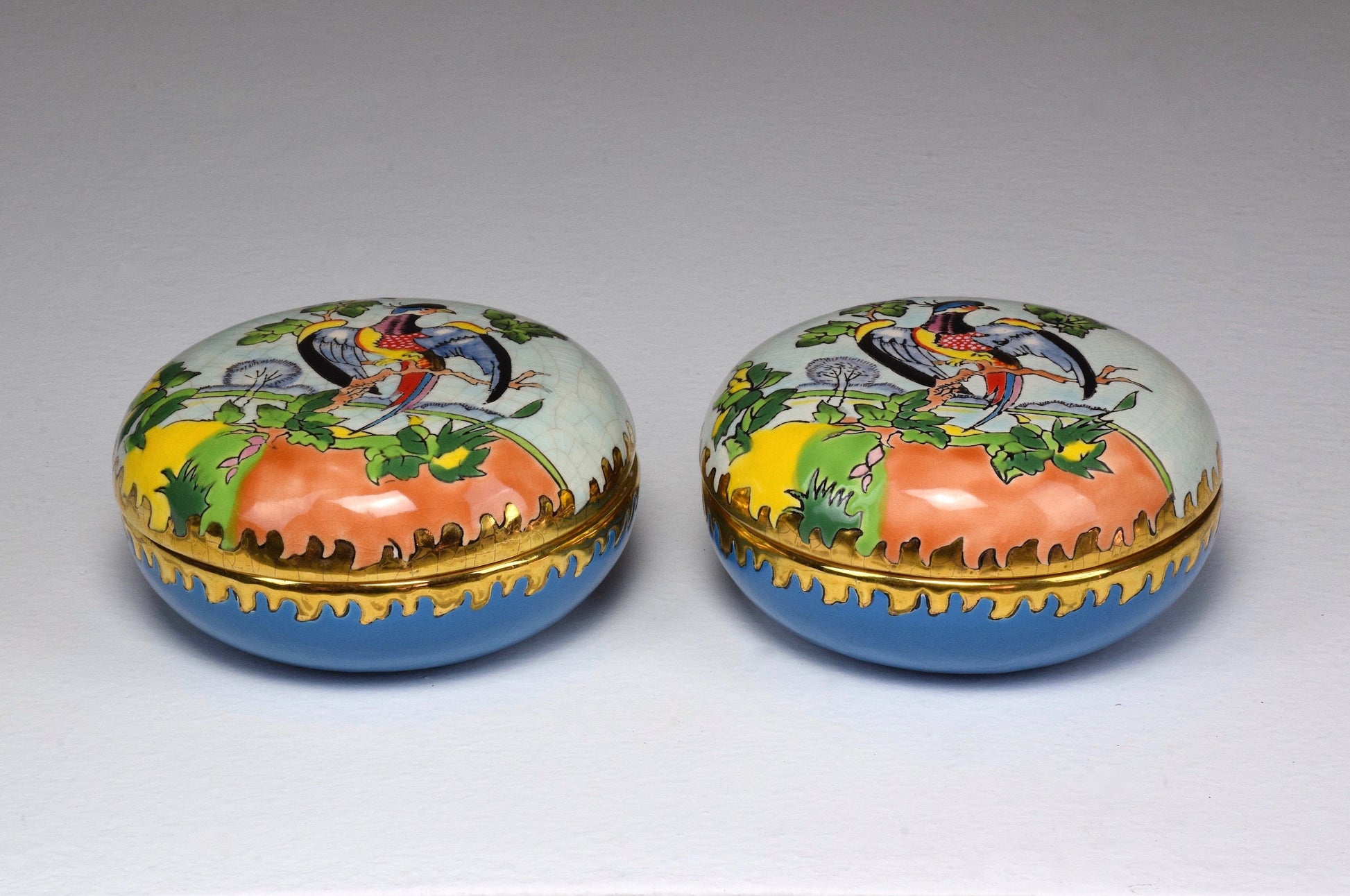 Pair of 20th Century French Trinket or Jewelery Longwy Boxes - Spirit Gallery 