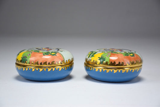 Pair of 20th Century French Trinket or Jewelery Longwy Boxes - Spirit Gallery 