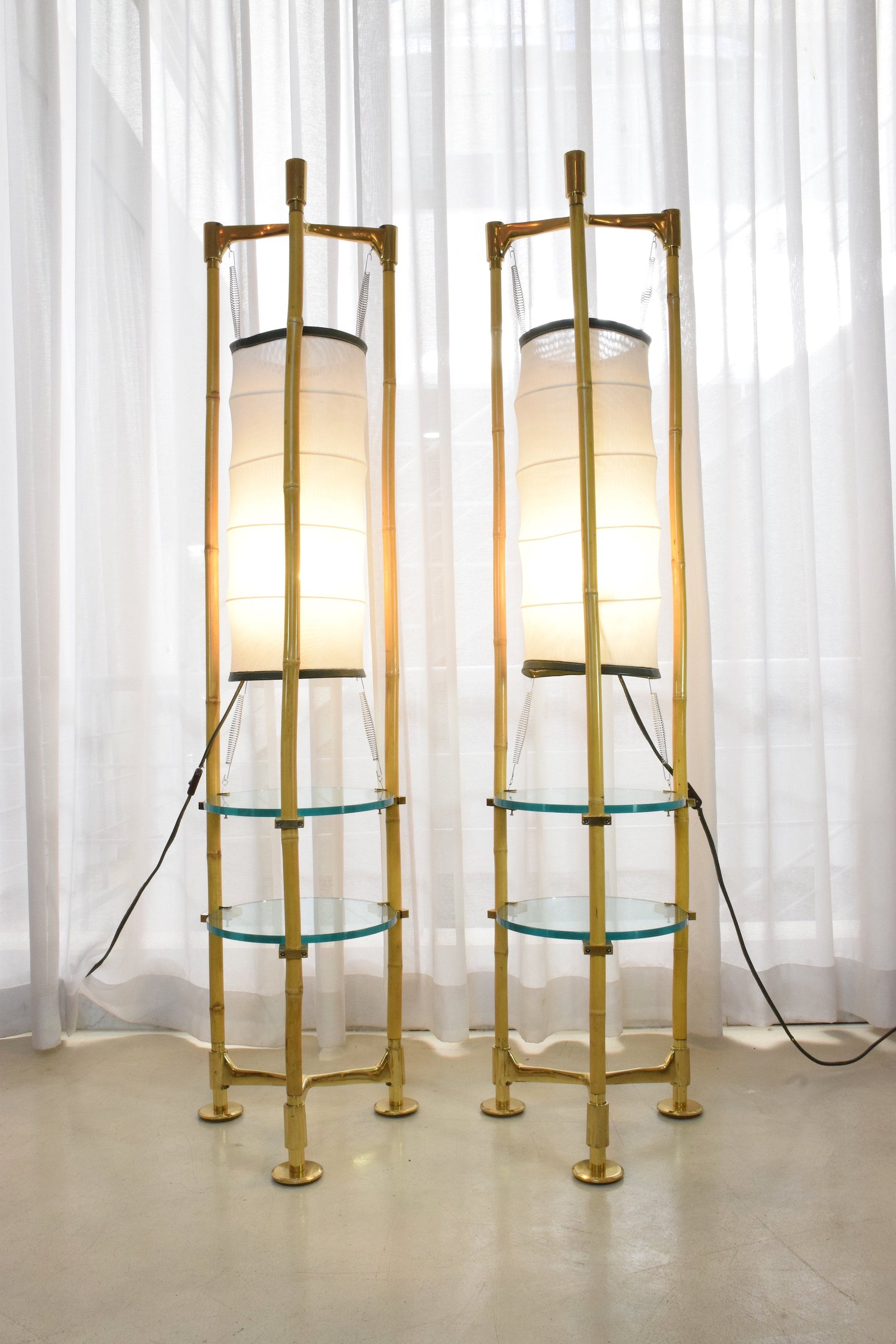 Two Vintage Brass Bamboo Floor Lamps, Gabriella Crespi Style, 1970s - Spirit Gallery 