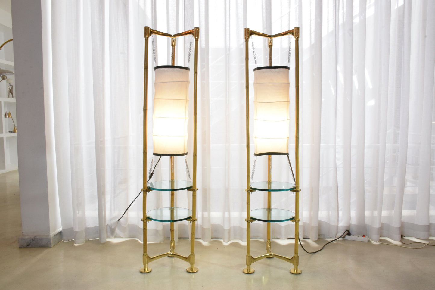 Two Vintage Brass Bamboo Floor Lamps, Gabriella Crespi Style, 1970s - Spirit Gallery 